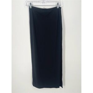 Bershka Women's Black Slinky Maxi Skirt With Lace Trim & Bow Size Small